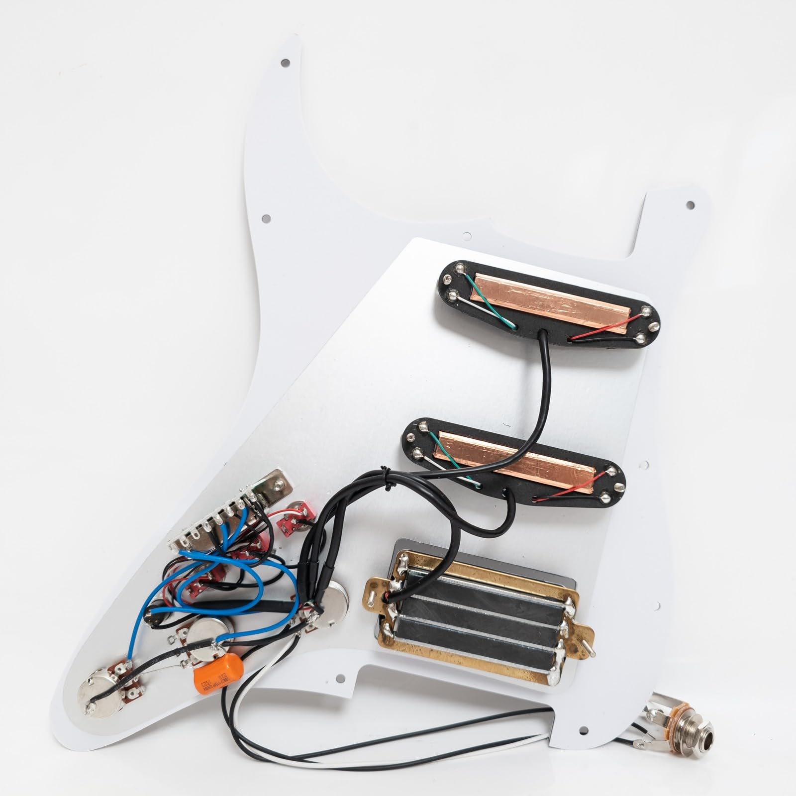 HSS Guitar Prewired Loaded Pickguard for Fender Strat-Style Electric Guitar, Humbucker and Single-Coil Pickup Set with Coil Split Switches, 5-Way Selector and 1V2T Controls
