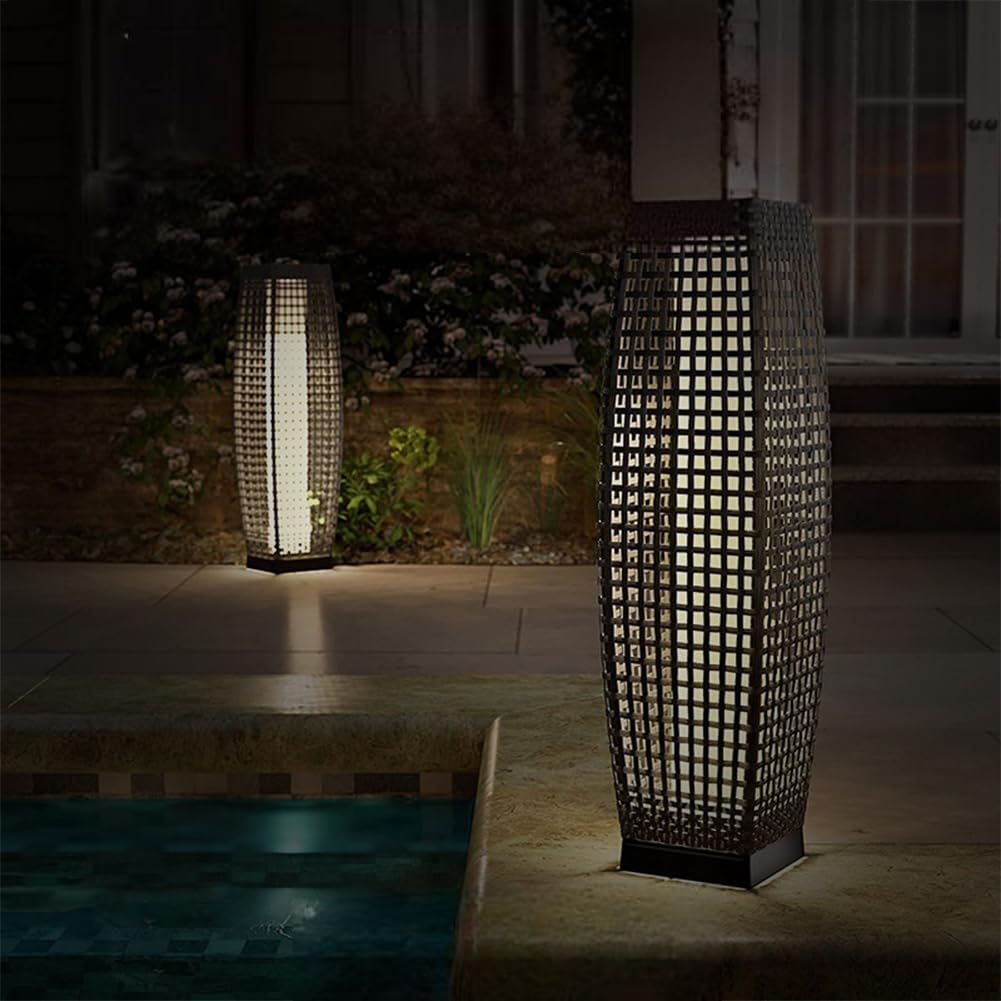 TTDGYYXW So Powered Lámpara de pie para Exteriores IP65 Impermeable WovWicker Light para Terraza Patio GardLn Entrada Porche Gris para Cualquier Espacio al Aire Libre