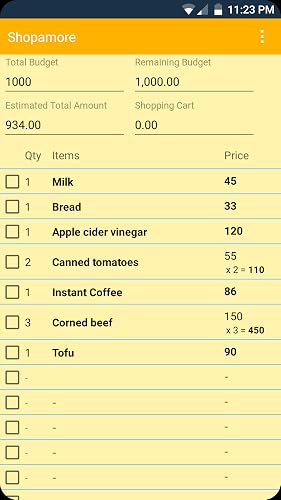 Shopamore+ Grocery Shopping List with Budget Calculator
