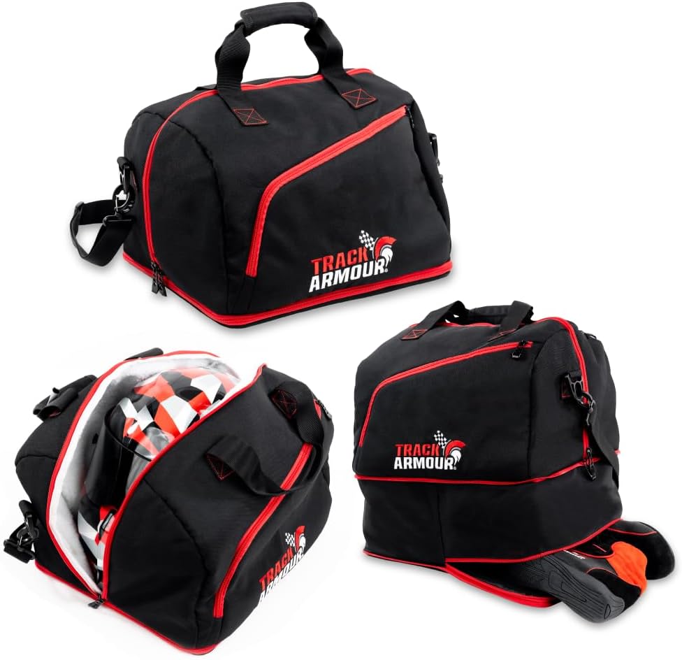 Motorcycle Helmet Bag & Racing Helmet Bag for Travel and Storage – Fleece Lined Helmet Carrier with Hidden Shoe Compartment, Waterproof 600D Oxford Motorcycle Gear Bag for Auto Racing, Track Day