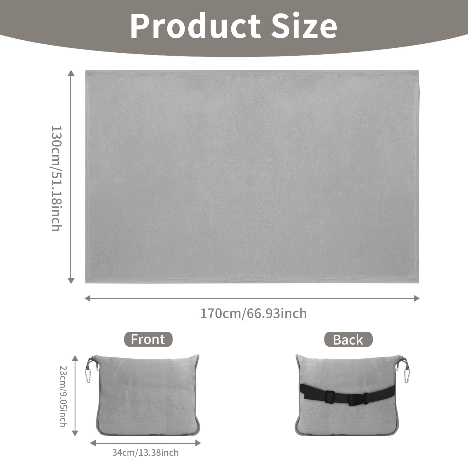 Couverture de Voyage 2 en 1 pour Avion,Voiture et Bureau Douce et Chaude Couverture et Oreiller de Voyage Portable avec Clip Sac à Dos pour Adultes,Enfants,Femmes,Hommes-Gris