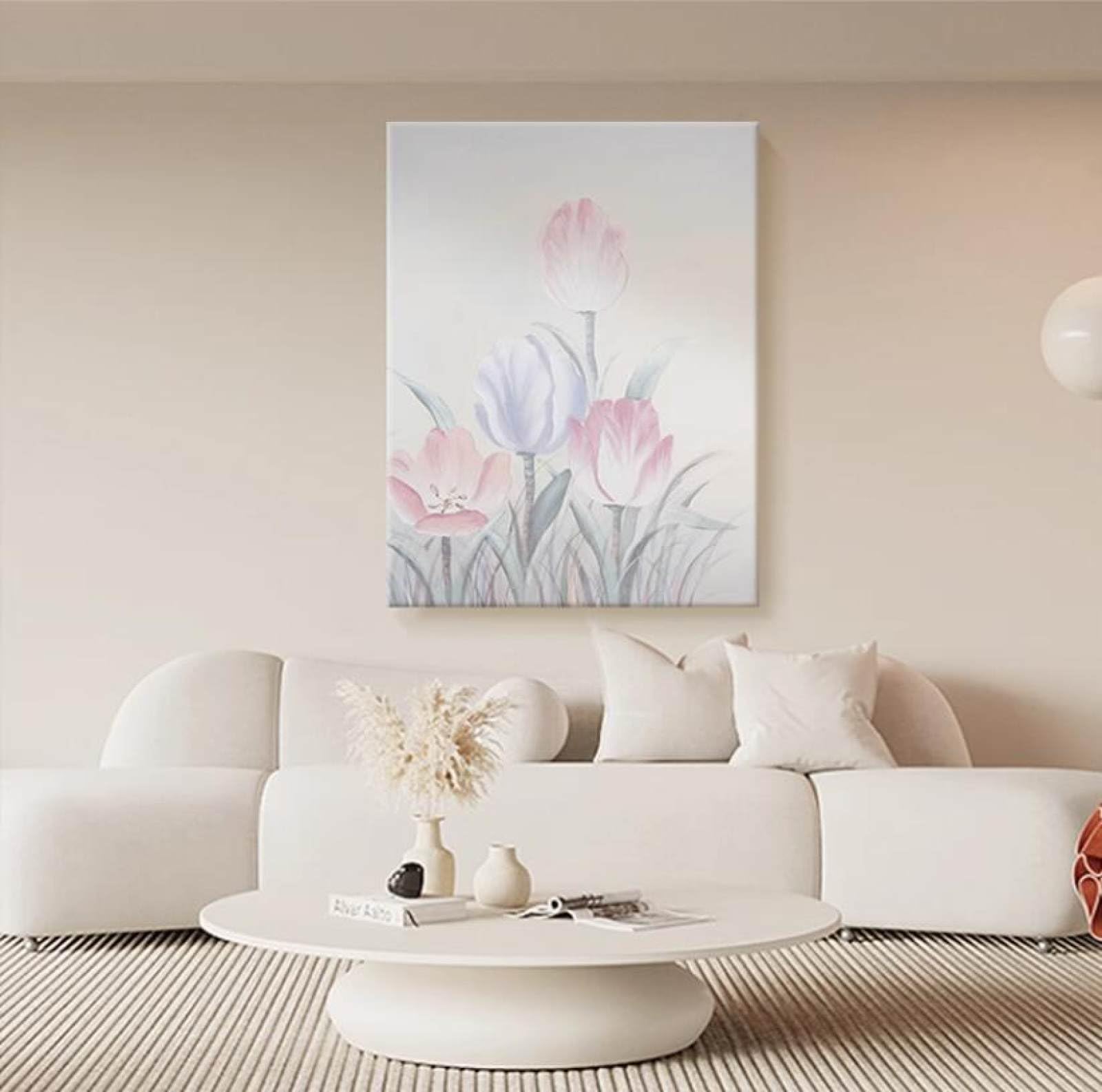 Peinture à l'huile tulipe abstraite faite main sur toile de haute qualité pour salon