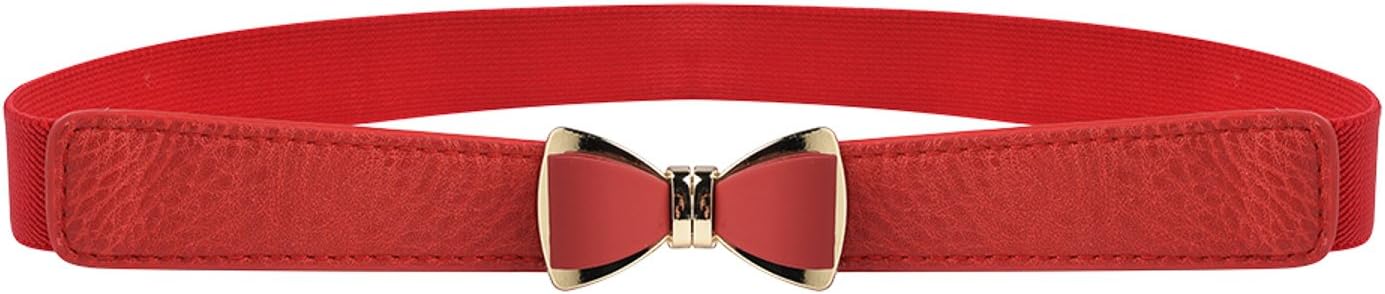 Womens 1" Width Bow Skinny Elastic Waist Belt Stretchy Belt Thin Belt
