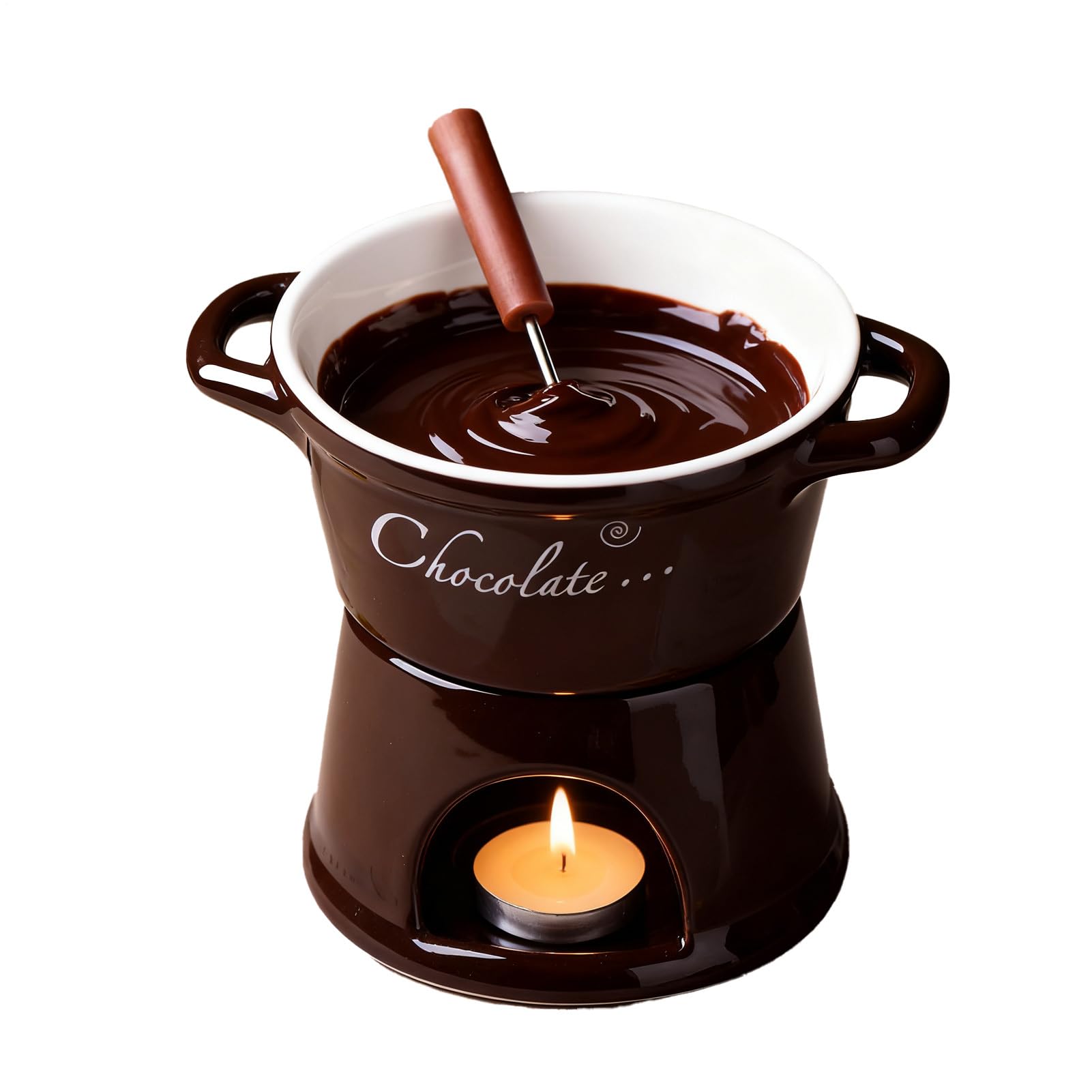 Coupe à fondue au chocolat en céramique avec réchaud personnel pour dessert
