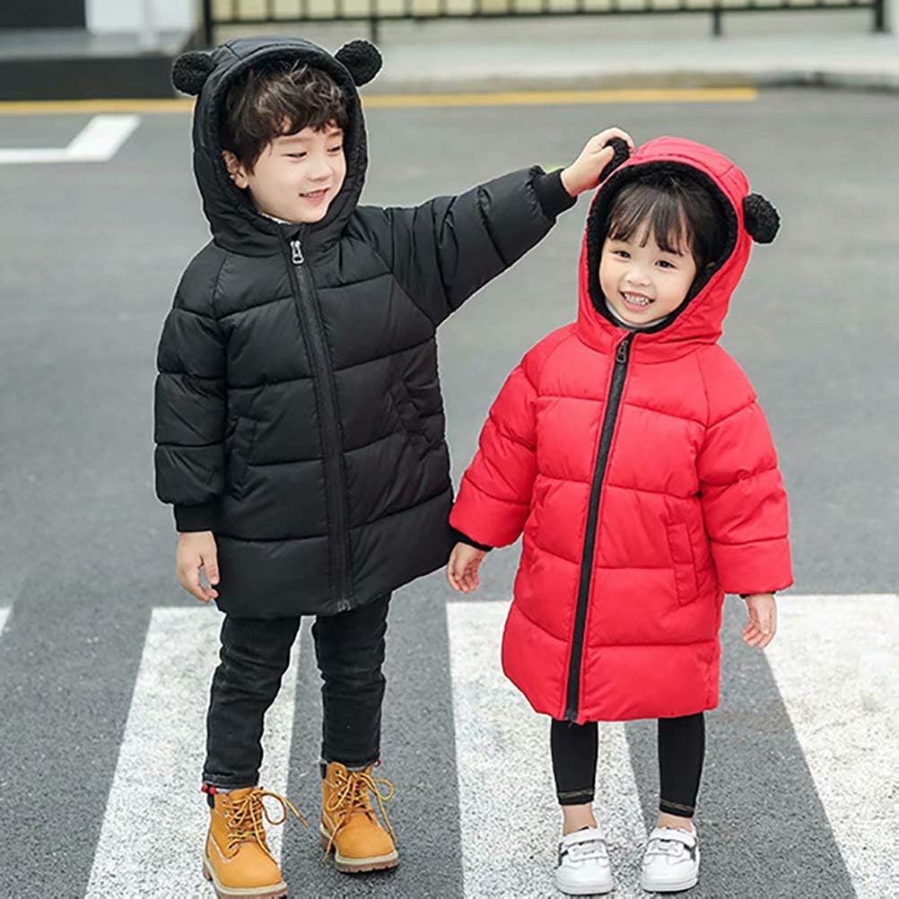[Ouyniei] ダウンコート 子ども服 キッズ ロングアウター ダウン 耳柄 フェイク ファー ジャケット 帽子付き 男女兼用