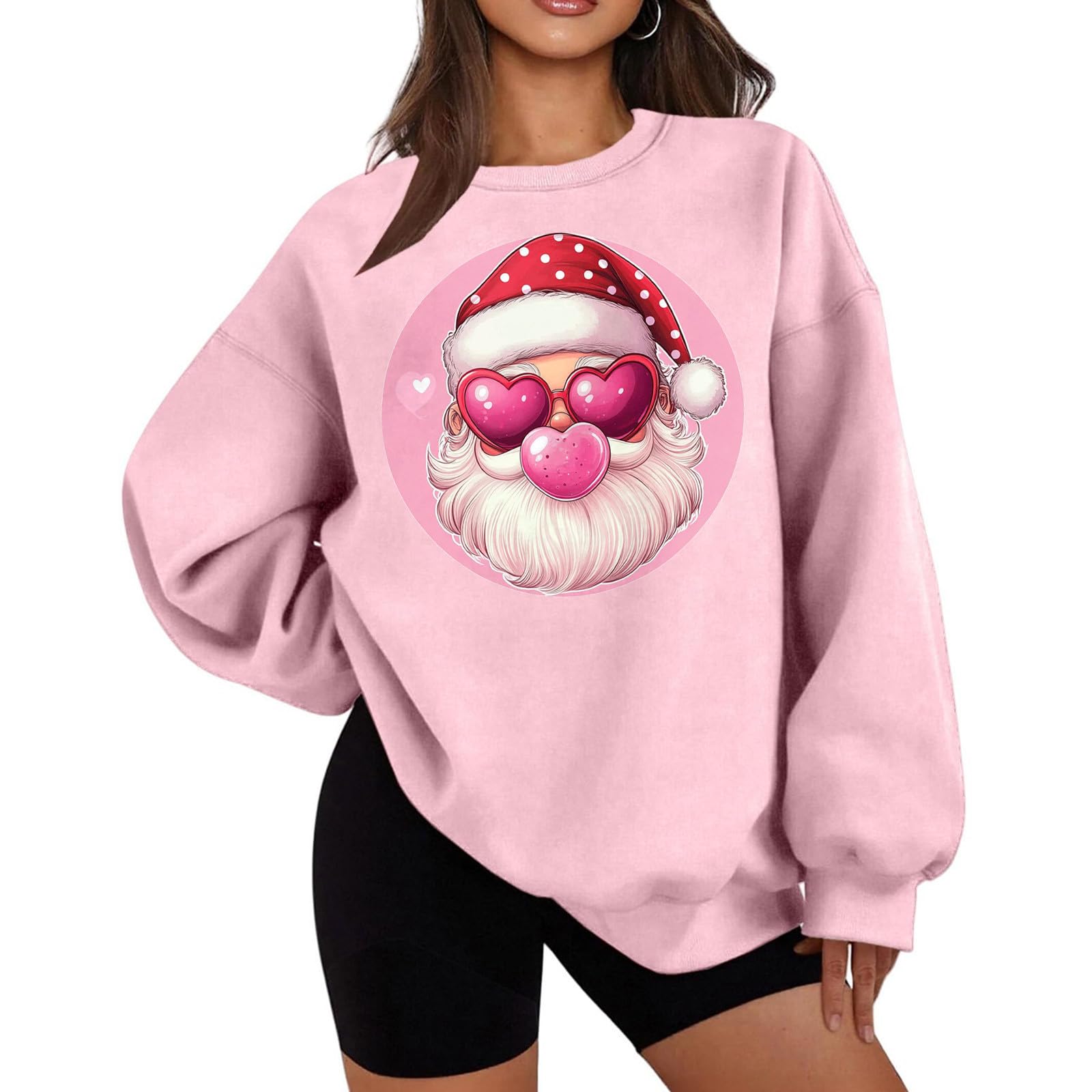 Christmas Sweatshirt for Women 2025 Cute Funny Santa Claus Print Crewneck Pullover Top Fleece Lined Warm Xmas Sweater