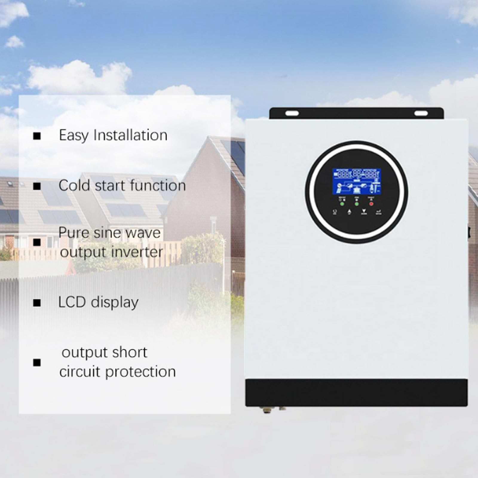 Inverter Solare, Inverter Ibrido Fotovoltaico con 3 modalità di Ricarica, Inverter di Potenza A Onda Sinusoidale Pura 2000w/3000w, per L'accumulo di Energia Domestica,2000W