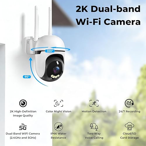Miniatura 2 de Cámara de seguridad con cable para exteriores, cámaras de seguridad 2K al aire libre, cámara de vigilancia WiFi de 2.4G y 5 GHzdomo, IP66