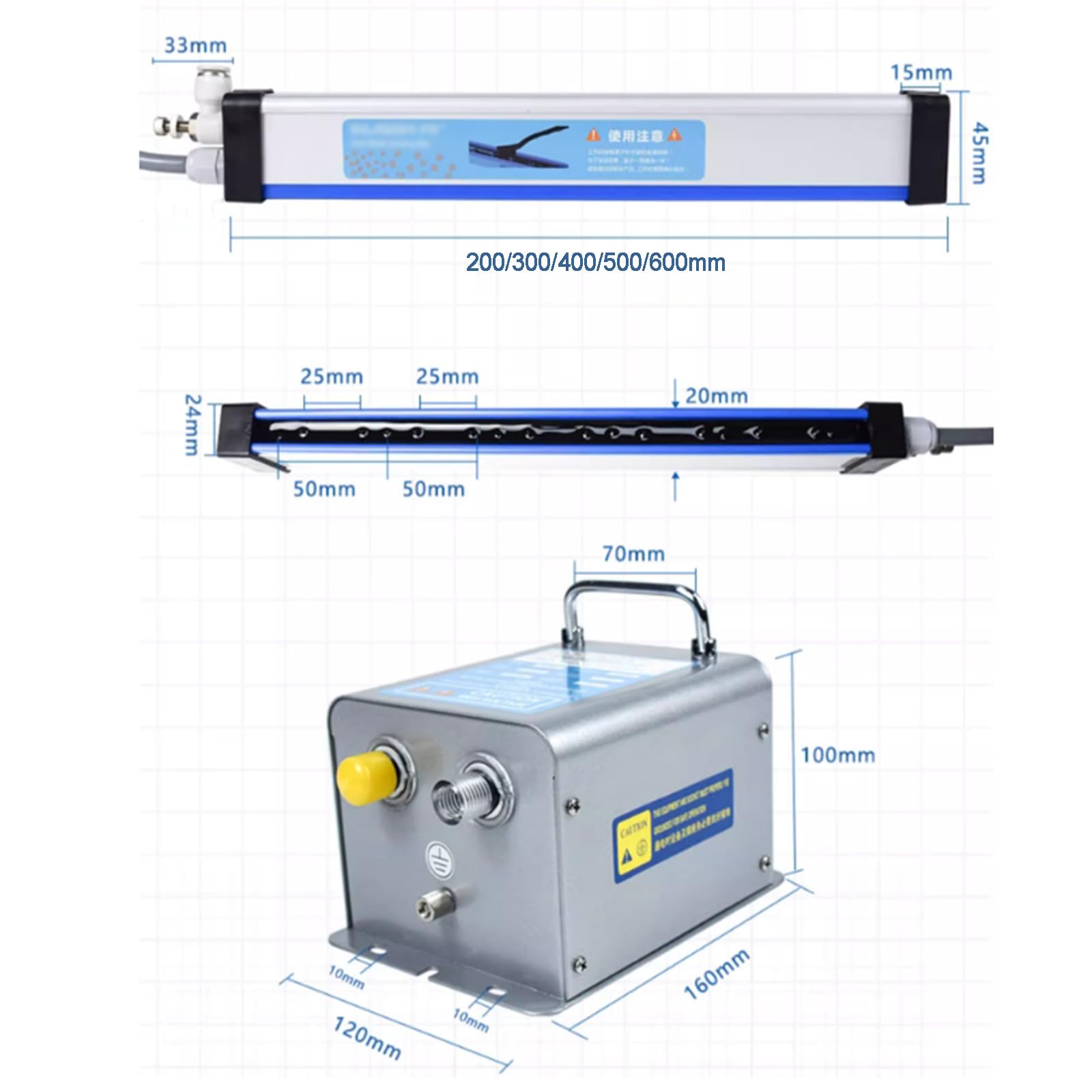 Barra Ionizante Antiestática, Barra De Aire Ionizante para Eliminación De Electricidad Estática, con Generador De Alto Voltaje, para Industrias Que Eliminan Electricidad Estática