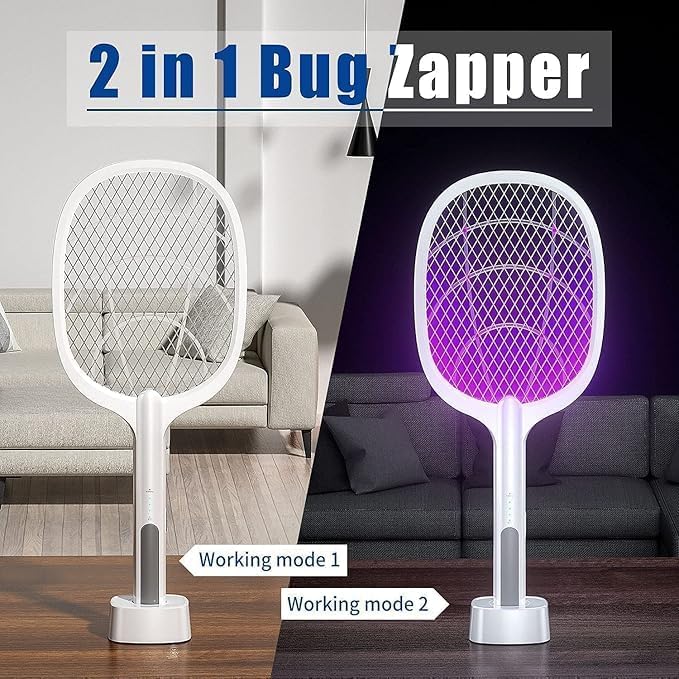 Image of Mosquito Killer Racket Bat Uv Light Lamp Five Nights Mosquito Killer Autokill 2 in 1 Mosquito Racket 1200Mah Rechargeable Battery Handheld Electric Fly Swatter Easy use Home