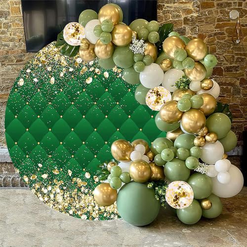 Renaiss 7x7ft Gold Royal Theme Round Backdrop - Diamonds Cover Diamond Circle Background Golden Bridal Shower, Wedding Party Decors Arch for Green, Baby Shower Photo Booth Props by Renaiss - Used condition - Image 3