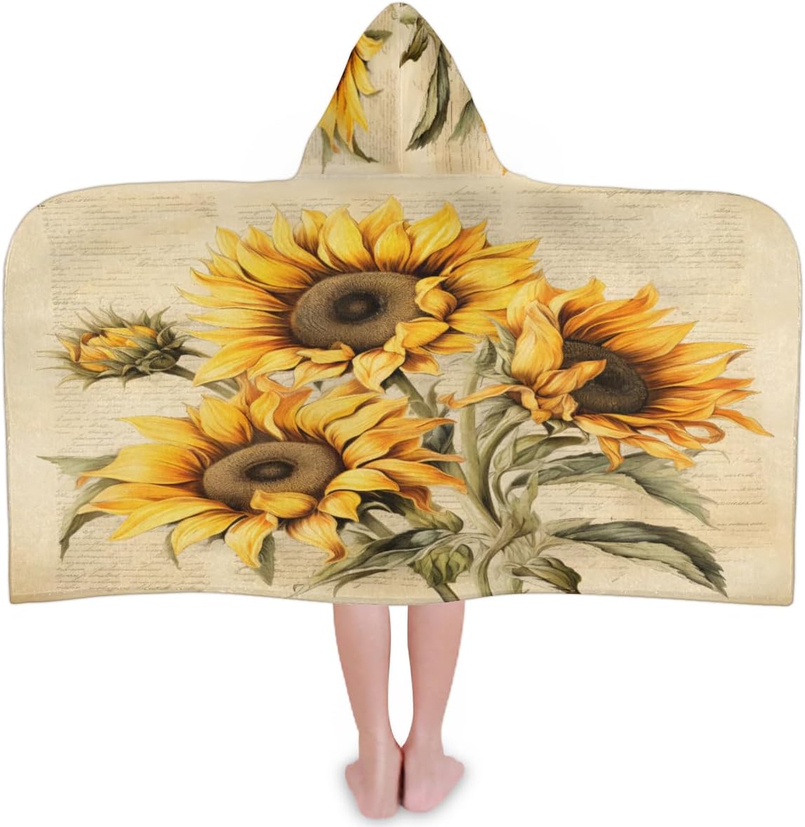 Pardick Kids Bath Towel Yellow Sunflower Beach Towel with Hood Pool Cover Up for Girls Boys Soft Absorbent Hooded Bath Towel Toddler Towels for Beach, Pool