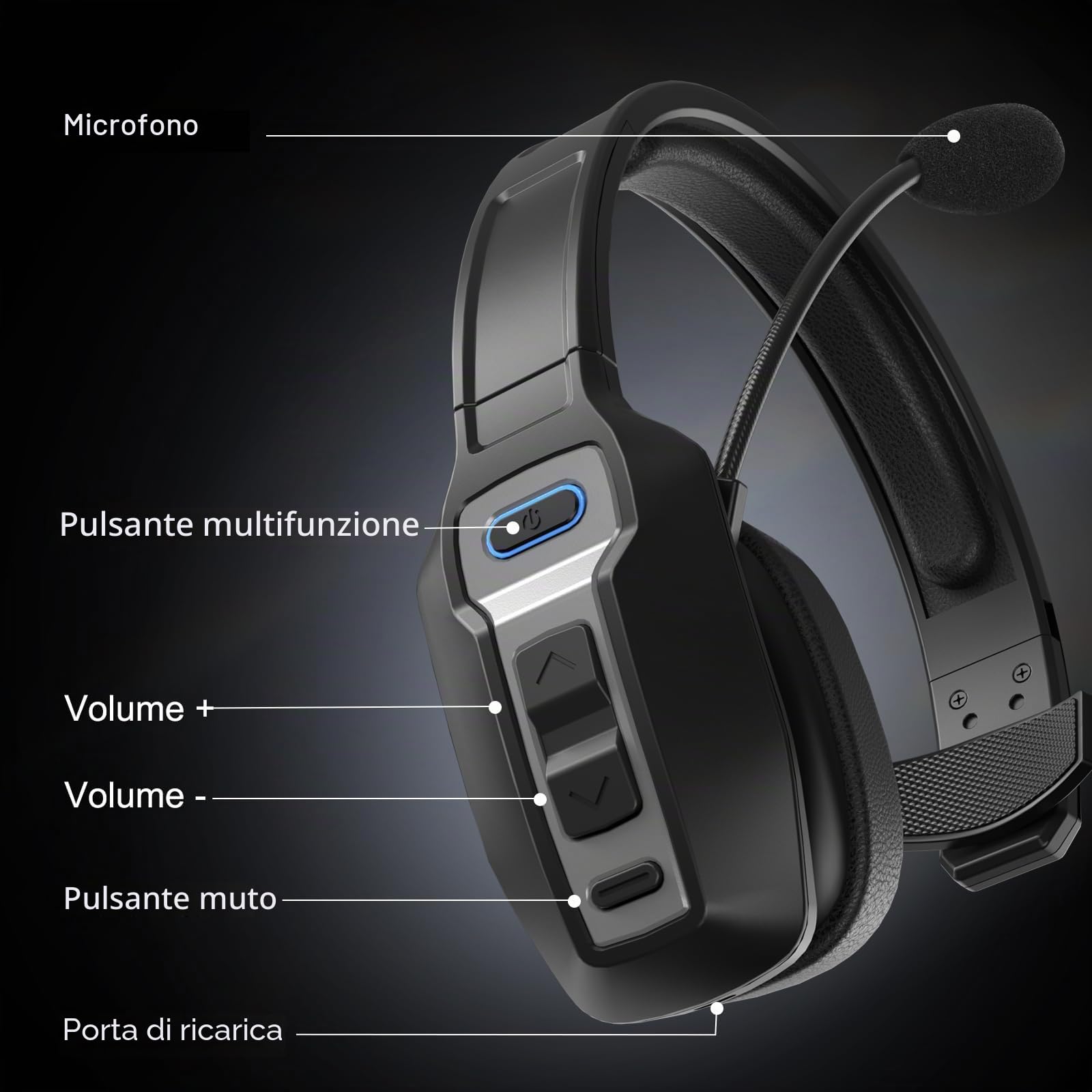 ShinePick Cuffia con Microfono per PC - Auricolari Bluetooth Cuffie Cancelling Rumore Mono Headphones Ricaricabili Ufficio Wireless Cuffie Per Ufficio, Call Center, Camionisti, Smartworking, PC