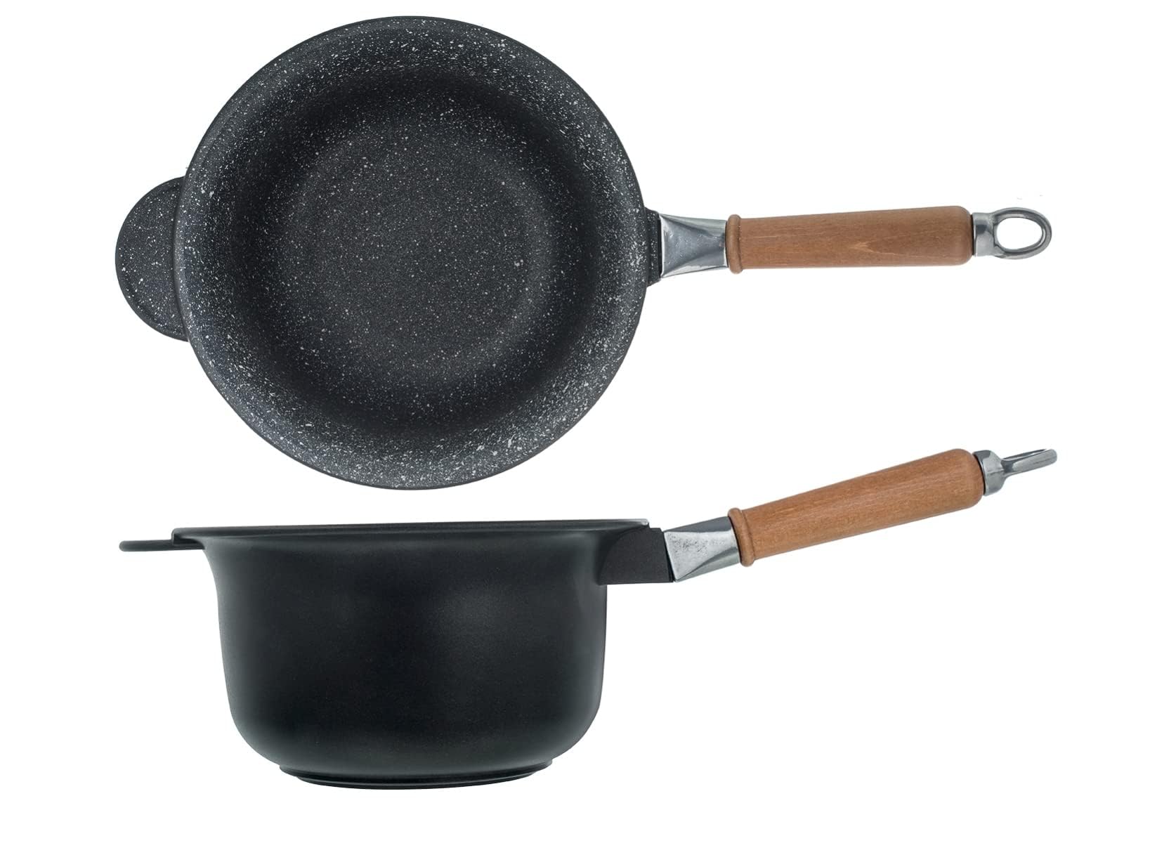 H&H Paiolo Pietra, Alluminio Pressofuso, Rivestimento Antiaderente 5 strati PFOA free con manico in legno estraibile cm 22
