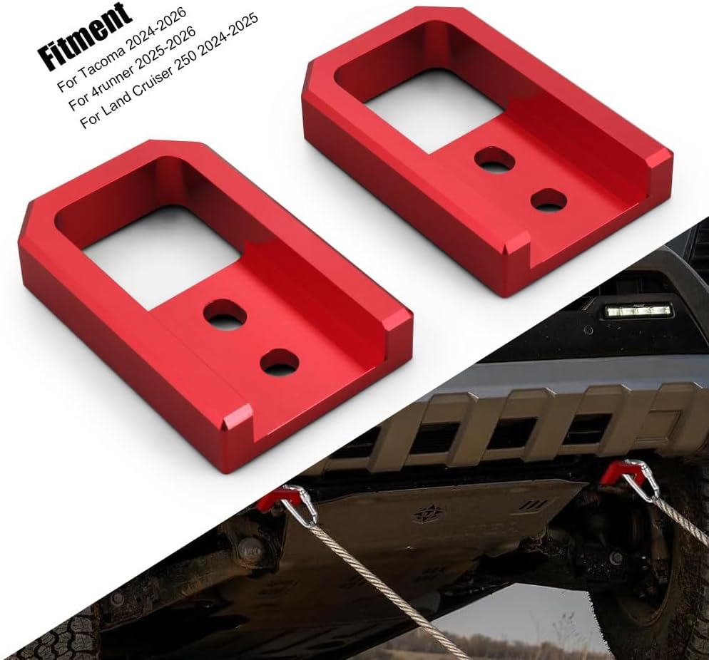 Dyno Racing 2PCS Red Tow Hooks Compatible with Toyota Tacoma 2024-2026, 4Runner 2025-2026 & Land Cruiser 250 2024-2025, Front Aluminum Direct Bolt On Shackle