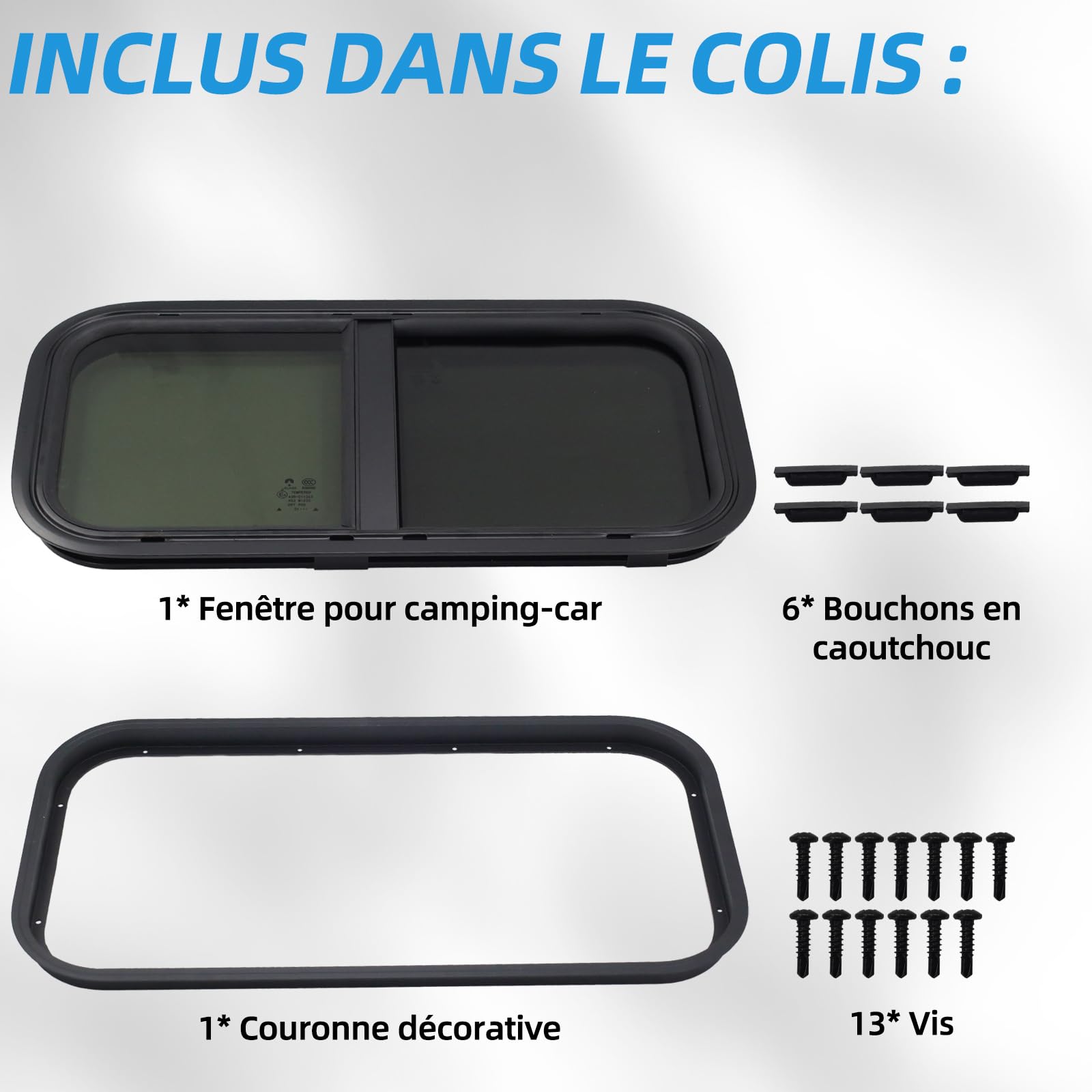 Fenêtre latérale pour camping-car, fenêtre coulissante teintée avec moustiquaire, 600 x 300 mm, convient pour camping-car, caravane et remorque (600 x 300 mm)