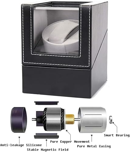 Miniatura 4 de AOKELILY Bobinador automático de un solo reloj, en carcasa de madera y cuero negrofibra de carbono, motor japonés