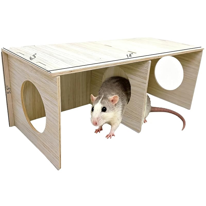 Casa e túnel de madeira com 2 câmaras para hamsters Hamiledyi 36 x 16 x 14 cm