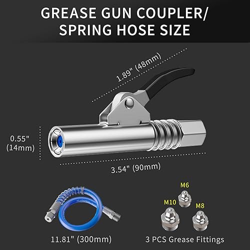 Miniatura 2 de Vacallity Puntas de pistola de engrase, acoplador de grasa de bloqueo con manguera flexible de resorte de 12 pulgadas, alta presión de liberación