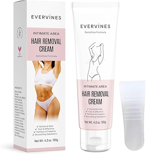 Crema depilatoria para mujeres, depiladora sin dolor y suave para pieles sensibles, bikini, zonas púbicas e íntimas, piernas, brazos, axilas,