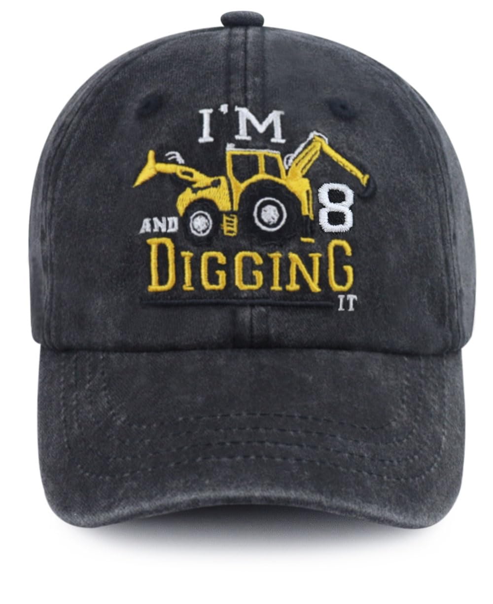 I'm 3/4/5/6/7/8/9 and Digging It Hats for Boys Girls, Funny Embroidered Toddler Excavator Birthday Baseball Cap