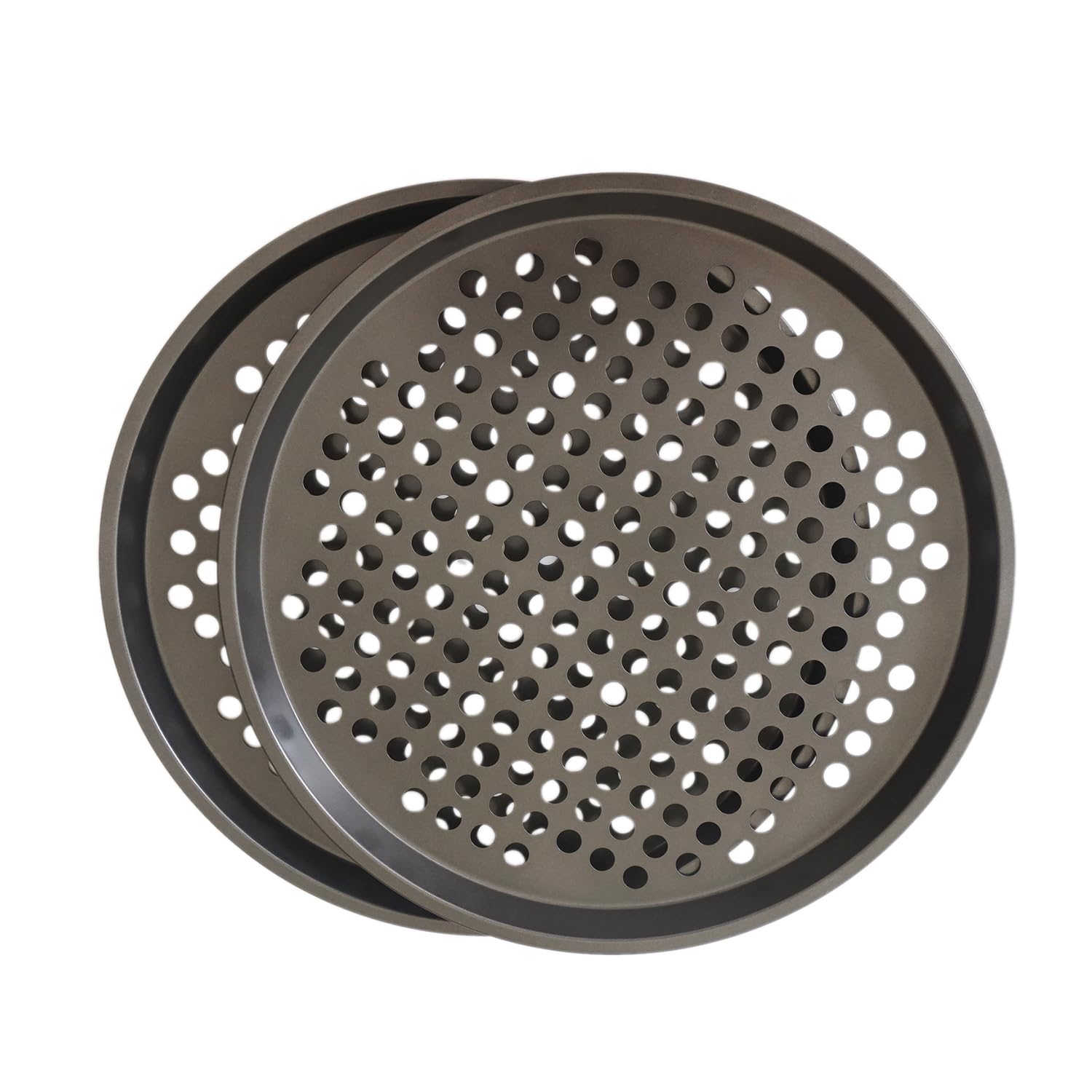 Paquete de 2 sartenes para pizza con agujeros, bandeja de pizza para horno, sartenes perforadas de acero al carbono, molde redondo antiadherente para pizza congelada y casera, cocina casera, 6