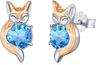 OHAYOO Fuchs Ohrringe 925 Sterling Silber Geburtsstein Ohrringe für Damen Mädchen