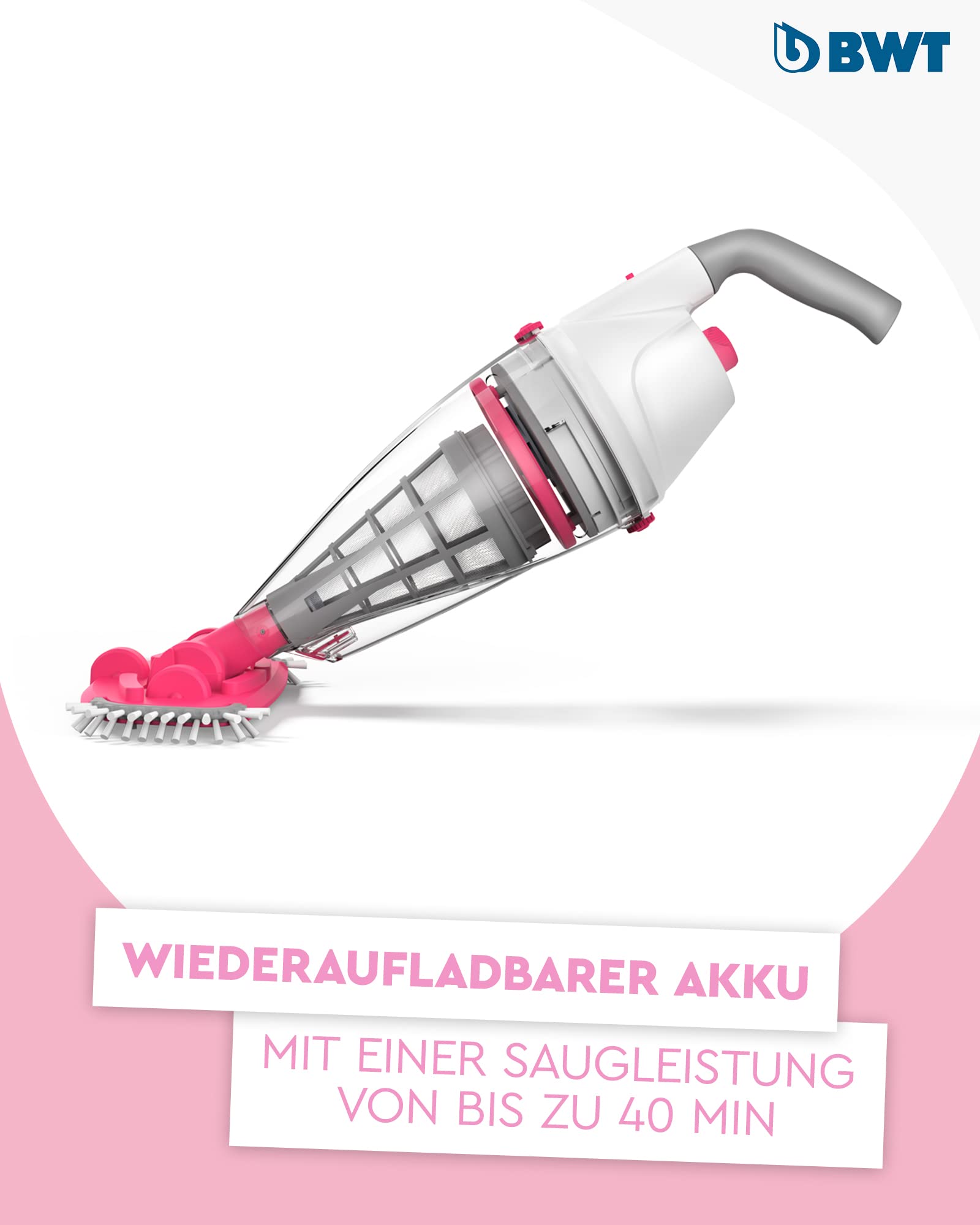 BWT Poolsauger Akku BC50, kabelloser Pool Bodensauger | Kabellos, 40min Laufzeit, 2000 mAh, für Pools bis 25000l, USB-Ladung