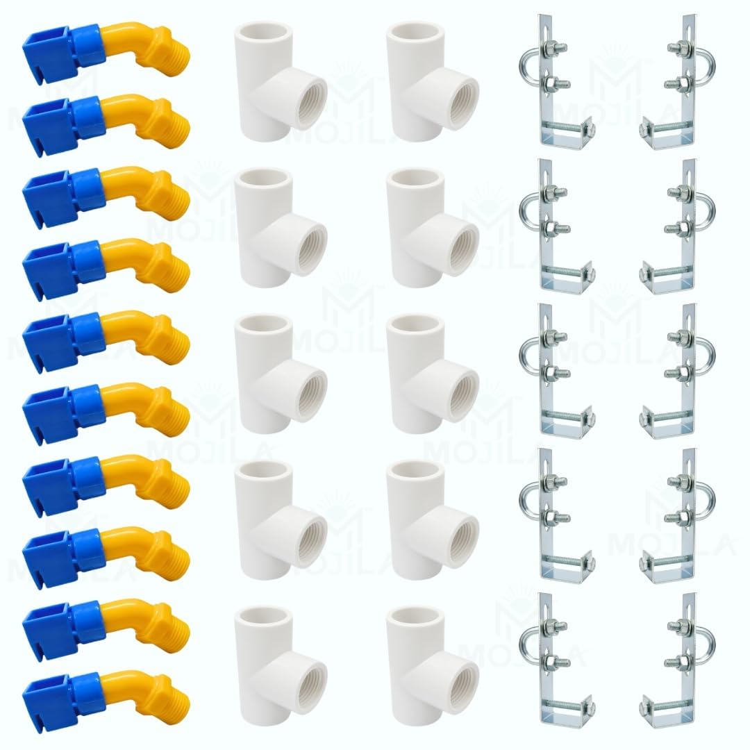 30-Piece | Primil | Solar Panel Cleaning Sprinkler System Kit, 10 1/2-Inch PVC Nozzles, 10 UPVC Tee Joints, 10 Adjustable L-Clamps, Universal Fit, Water-Efficient Design-image-26