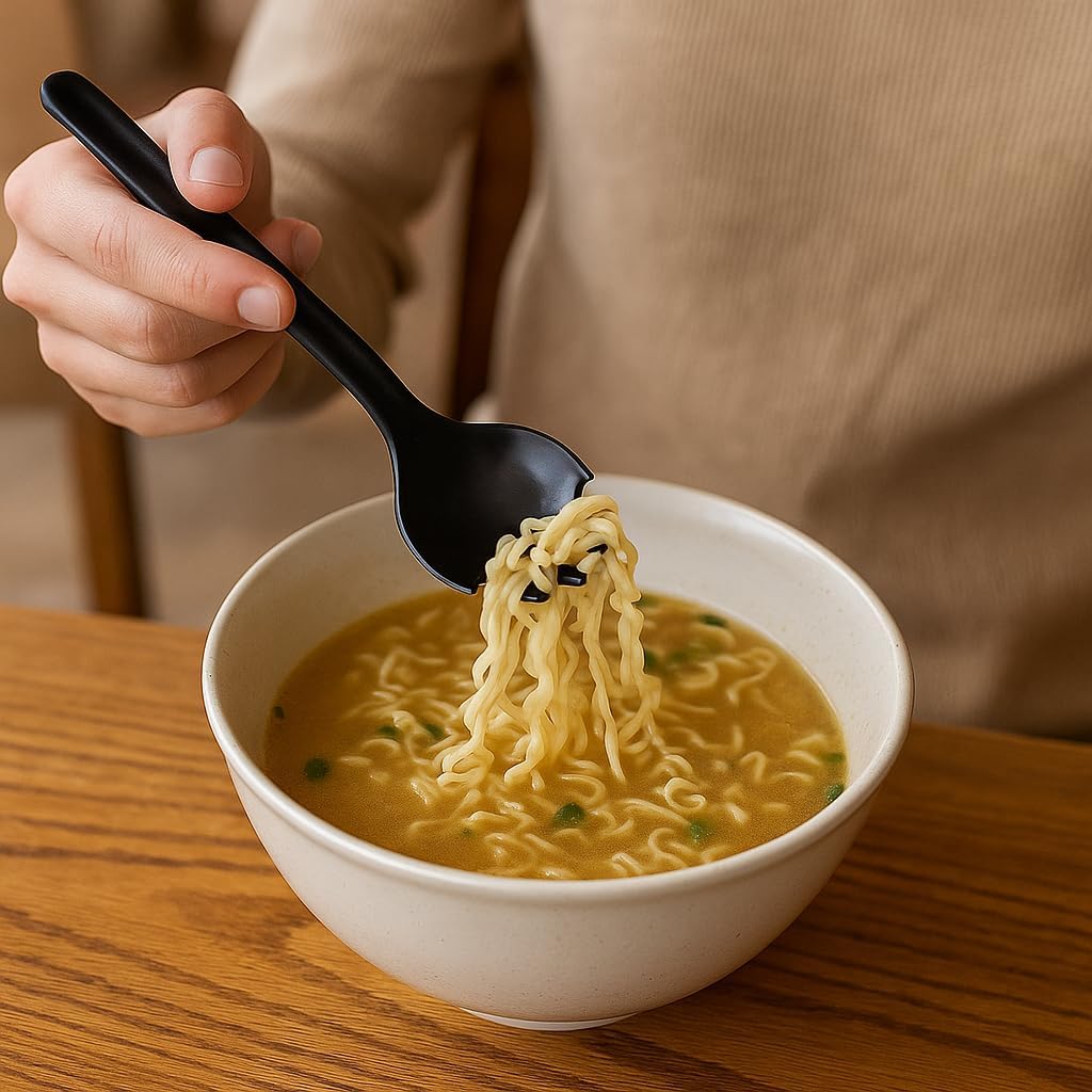 Party Outlaw Disposable Sporks Black Plastic Sporks - BPA Free, 2 in 1 Utensils - Fork Spoon for Takeout, Restaraunts, Great for Noodle Soup and Ramen (100 pack)