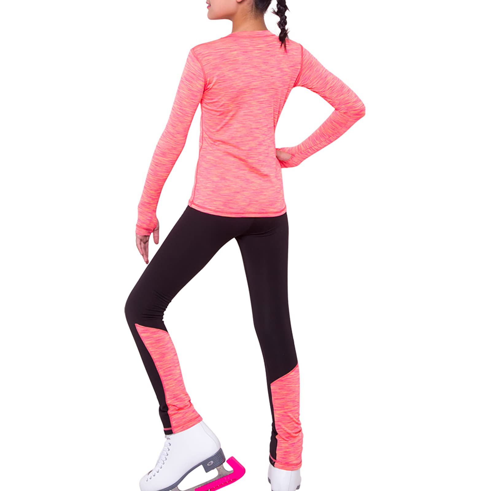 Songyi Chaqueta Patinaje con Pantalones Alta Elasticidad Mujer Competición Entrenamiento Cálido Vellón Ropa de Patinaje sobre Hielo(Size:3XS,Color:Rosado)