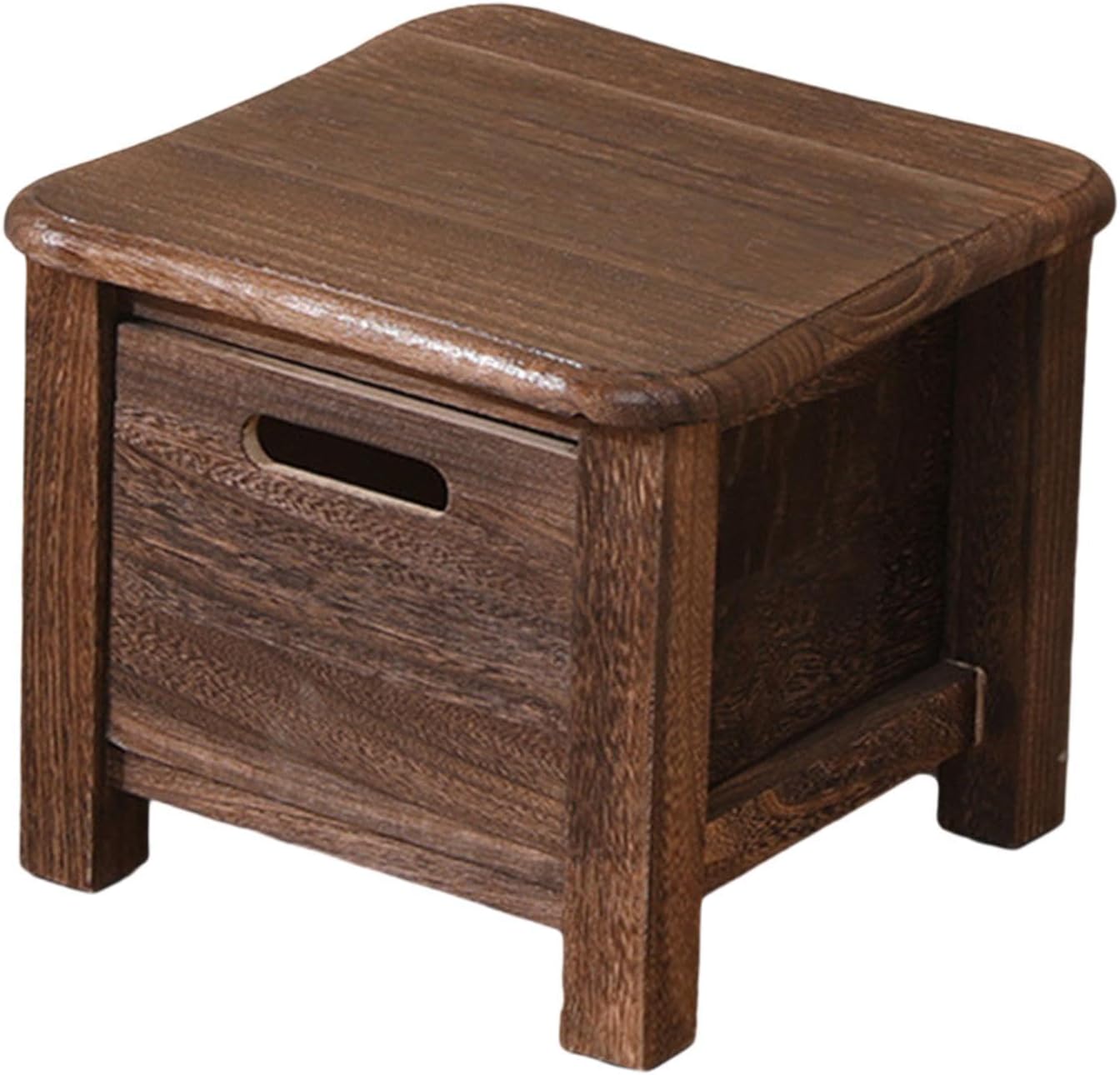 Wooden Storage Stool with Drawer Stable Decorative with Rounded Edges Household Small Stool for Bedroom Office Home Entryway, Brown, 30cmx30cmx25cm