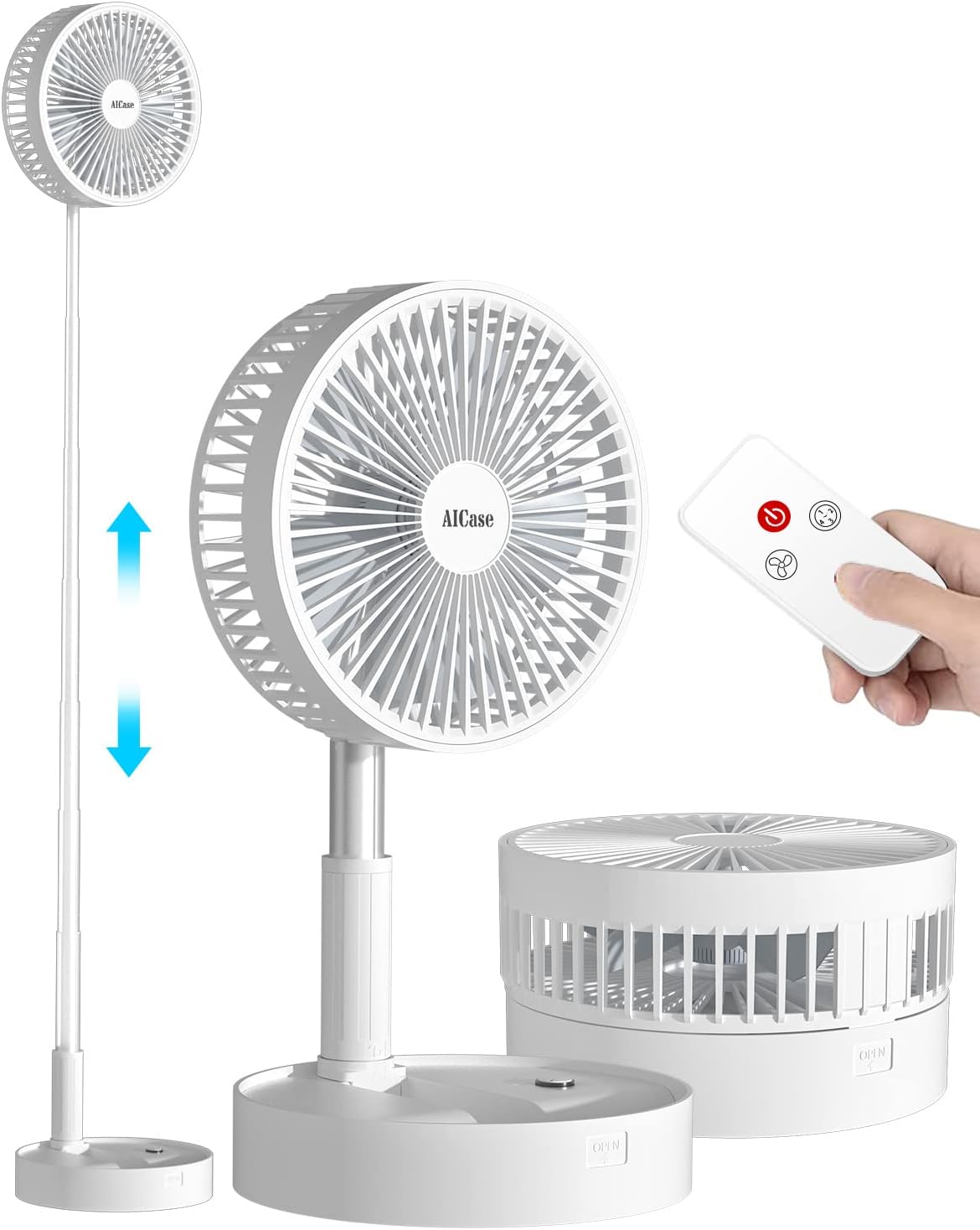 AICase Stand Fan,Folding Portable Telescopic Floor/USB Desk Fan with 10800mAh Rechargeable Battery,4 Speeds Super Quiet Adjustable Height and Head Great for Office Home Outdoor Camping-White