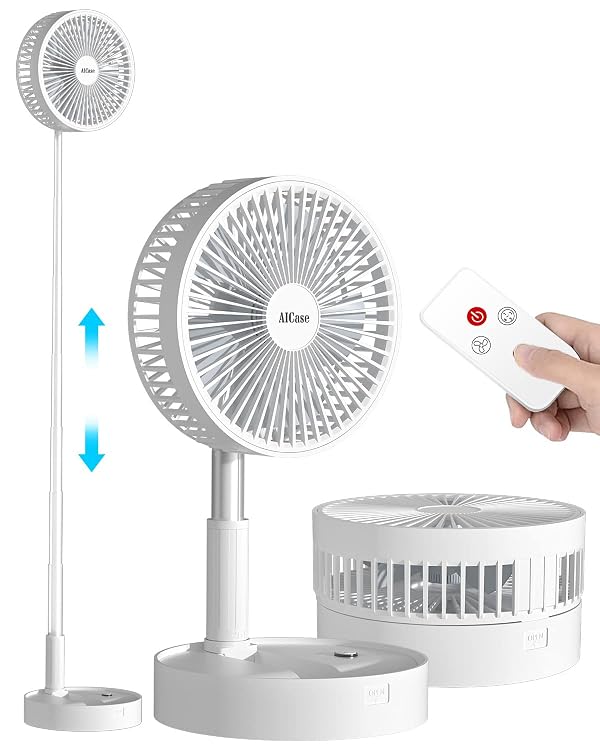 AICase Stand Fan,Folding Portable Telescopic Floor/USB Desk Fan with 7200mAh Rechargeable Battery,4 Speeds Super Quiet Adjustable Height and Head Great for Office Home Outdoor Camping-White by AICase - Used condition - US$31.99