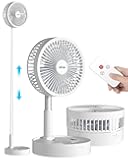 Stand Fan,Folding Portable Telescopic Floor/USB Desk Fan with 10800mAh Rechargeable Battery,4 Speeds Super Quiet Adjustable Height and Head Great for Office Home Outdoor Camping-White