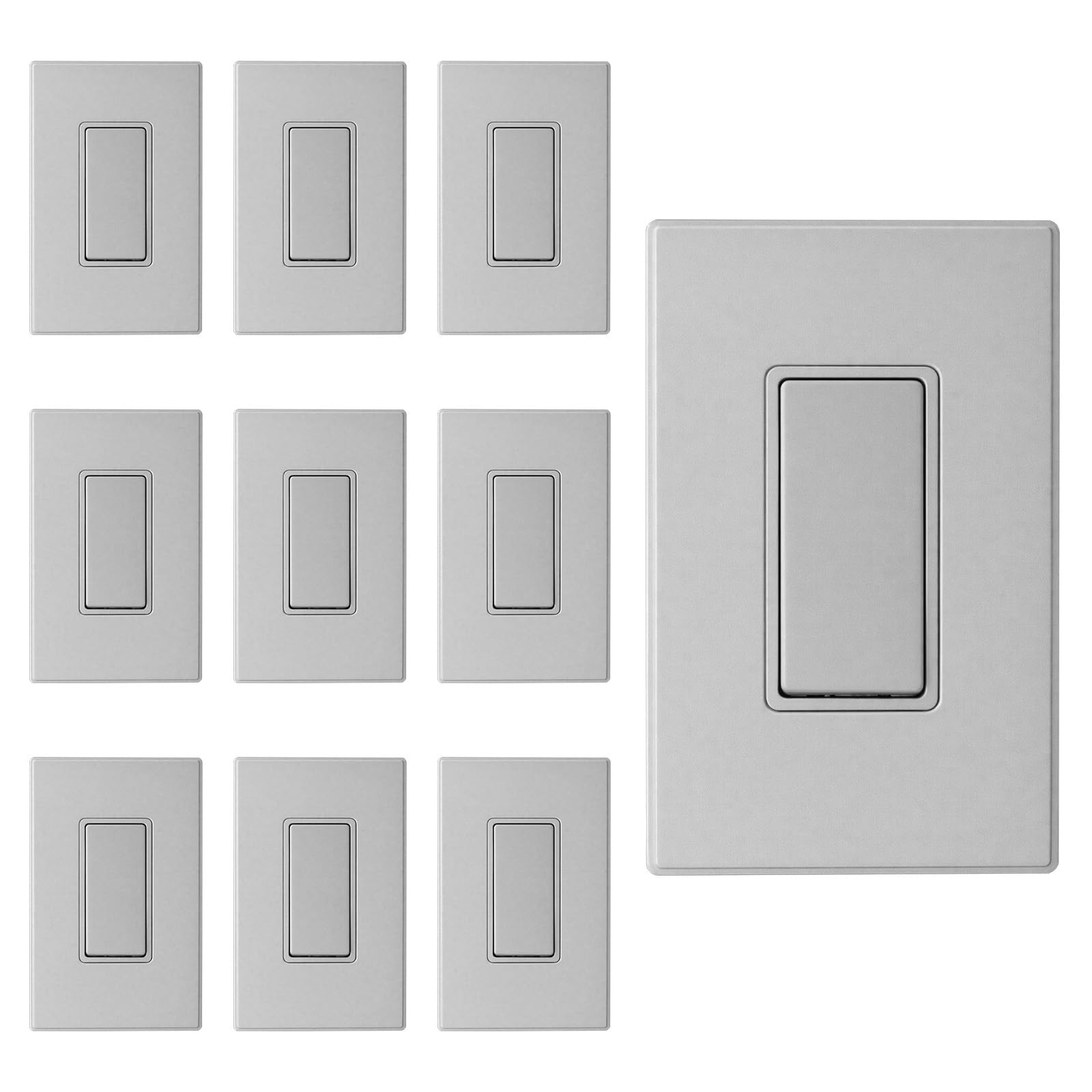 ELEGRP Interruptor de luz decorativo de un solo polo gris mate, 15 A 120/277 V, repuesto de interruptor basculante de pala, interruptor de pared de encendido/apagado, autoconexión a tierra, grado