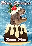 gfacc 128 t-rex - cartolina di natale personalizzata con dinosauro, motivo: budino