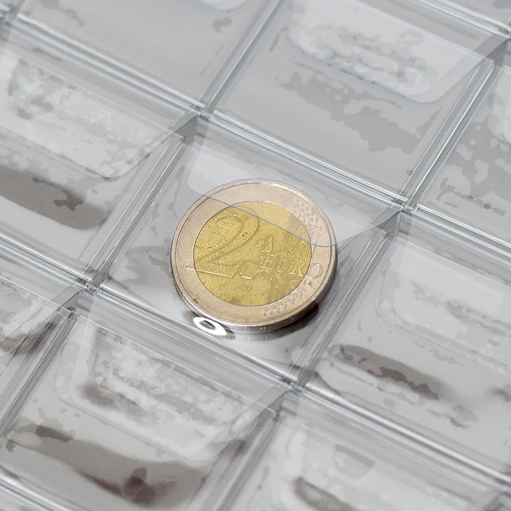 Larius Album de Collection pour pièces de 2 Euros, Billets de Banque, Cartes Postales, Anneaux pour Pochettes de pièces de Monnaie (Album + 10 Pochettes, Noir)