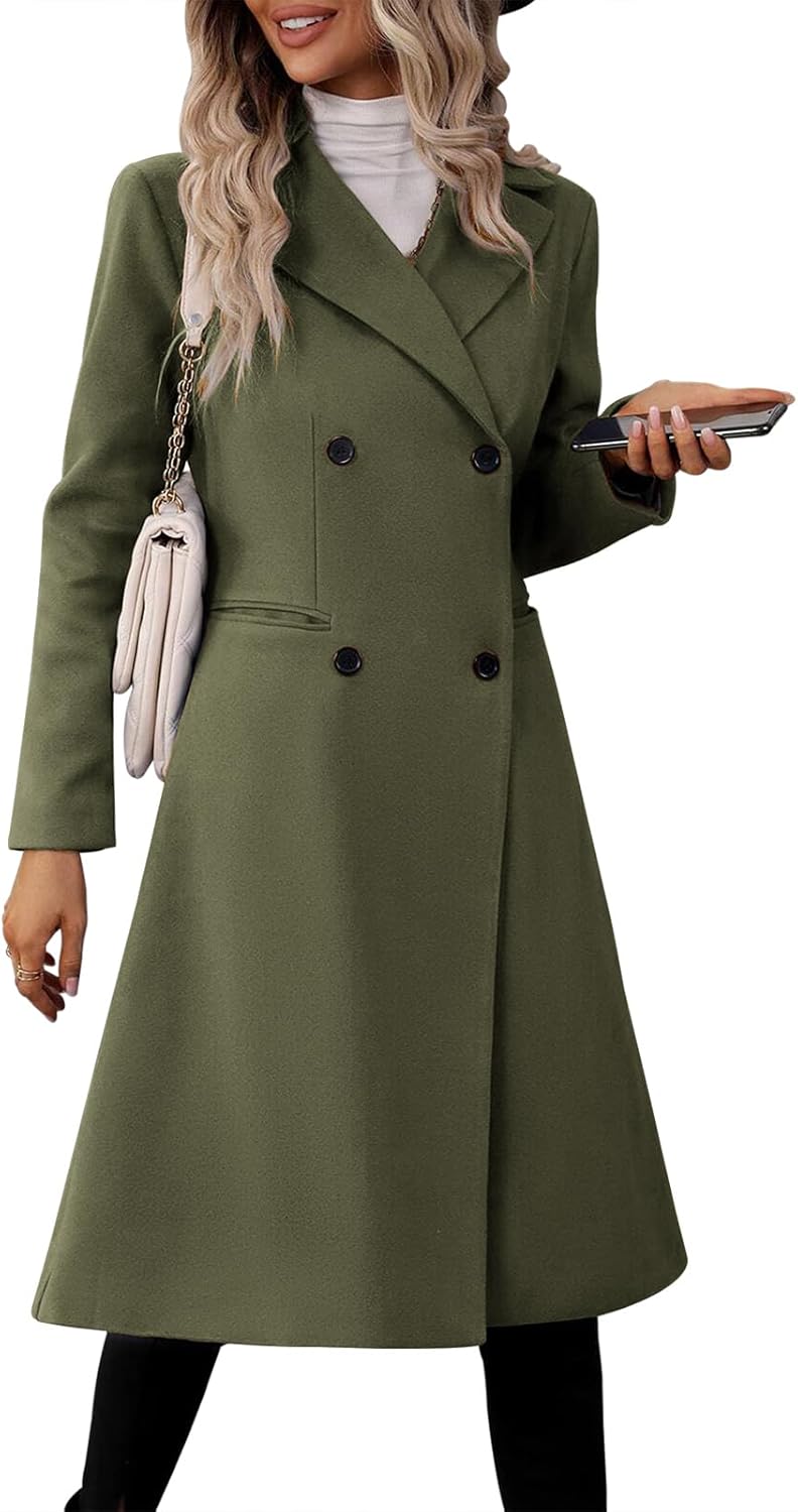 Danedvi Womens Long Double Breasted Coats Lapel Collar Pea Coat Winter Slim Fit Jackets Trench Coat Outwear - Image 3