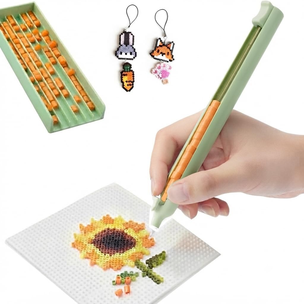 5mm Fuse Bead Pen& Aligner Tray Kit for Super-Fast Beading，Fuse Beads Pen，No Need to Shake Effortless Beads Recovery for Experienced Enthusiasts, Saves Time High Capacity Pen Body