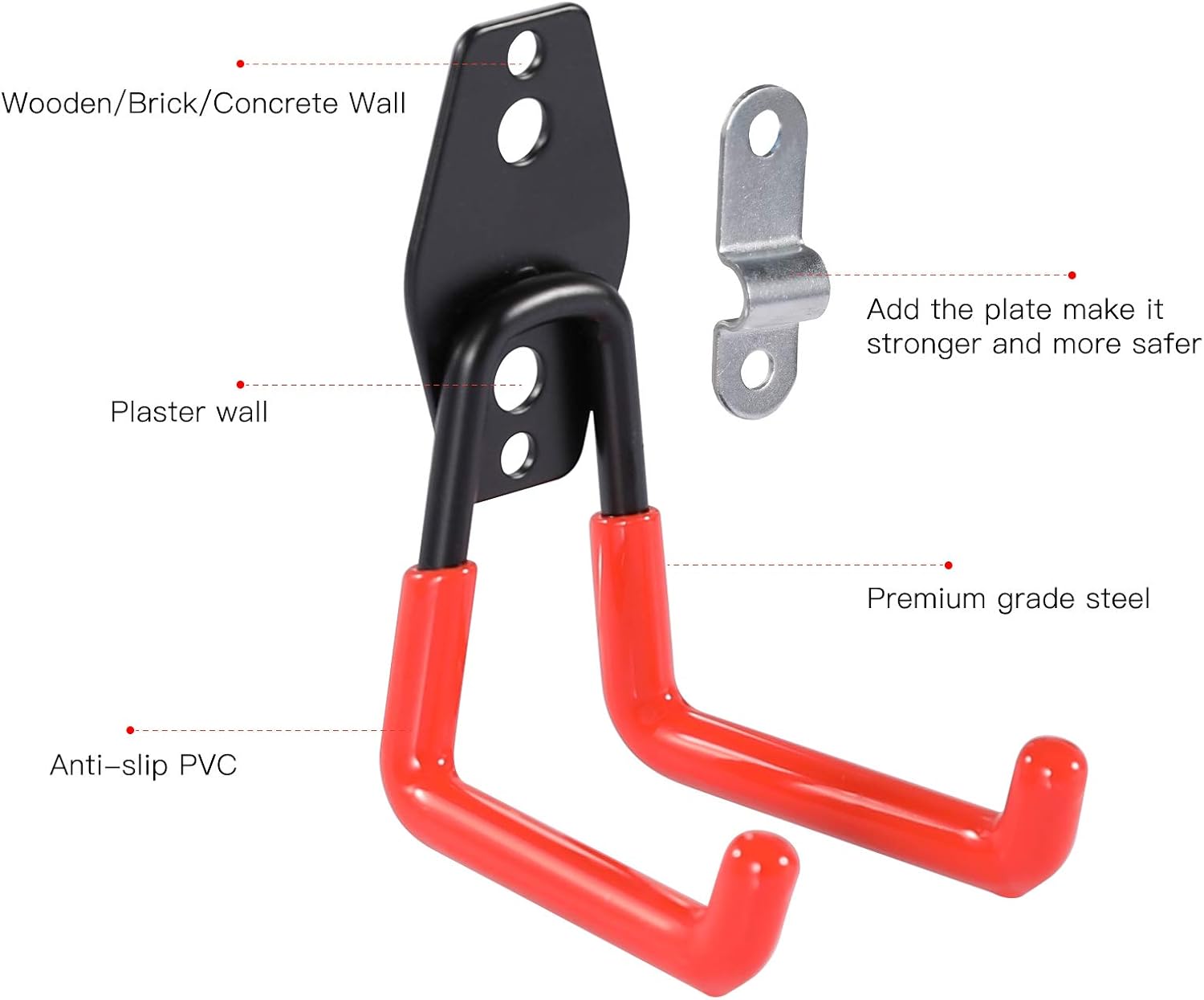 Garage Hooks Wall Mount 12Pack Steel Heavy Duty Wall Hooks Rack Garden Tool Organizer Garage Organization Utility Hooks Wall Hanger Bike Hooks for Garage Storage Ladder Mop and Broom Holder Wall Mount