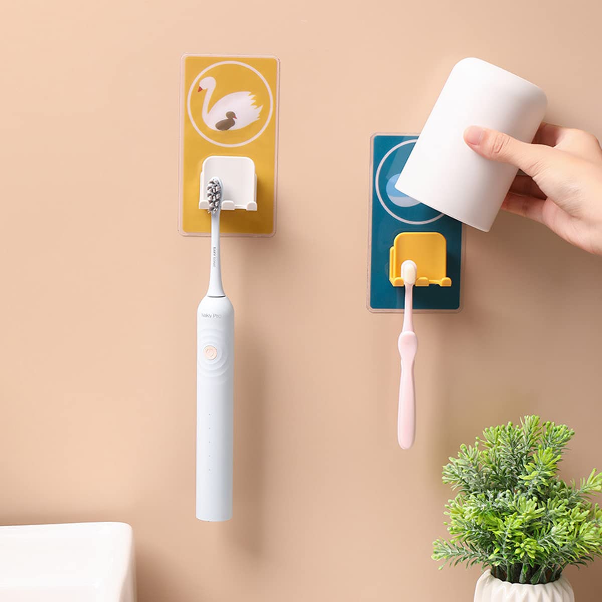 Portaspazzolino Da Parete Con 3 Tazze E 4 Ganci Adesivi | Organizer Bagno Impermeabile | PVC E ABS