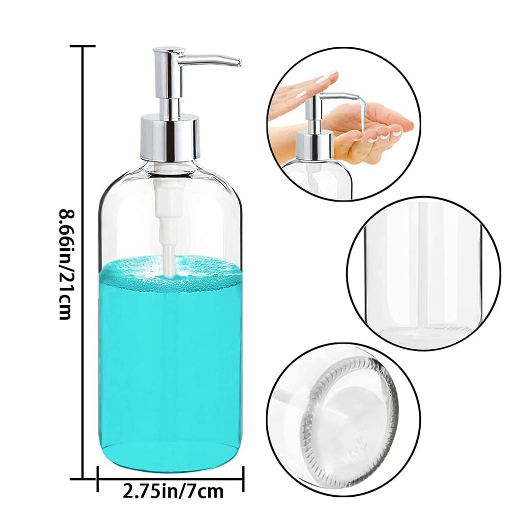 3X Dozownik MydłA Dozownik MydłA w PłYnie z Przezroczystego SzkłA z Pompką 16 Oz Dozownik MydłA w PłYnie do Wielokrotnego NapełNiania do Kuchni łAzienkowej