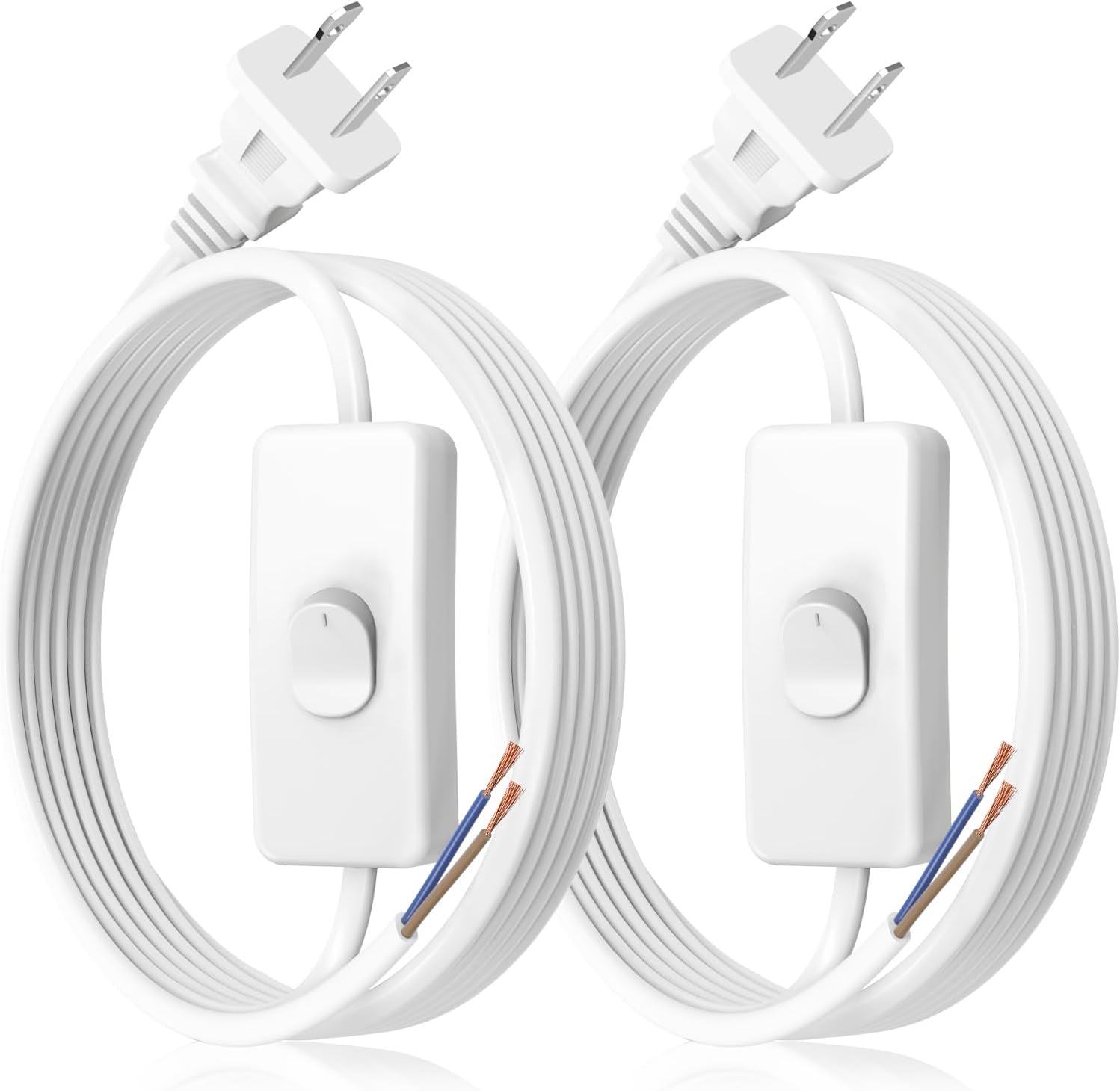 2-Pack 6FT Lamp Power Cord with On/Off Switch and Wall Plug, Light Cord with Stripped Wire End for Hardwiring – Replacement Cord for Table Lamps, Floor Lamps, DIY Lighting Projects (White)