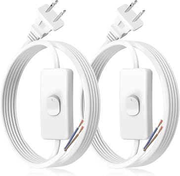 2-Pack 6FT Lamp Power Cord with On/Off Switch and Wall Plug, Light Cord with Stripped Wire End for Hardwiring Replacement Cord for Table Lamps, Floor Lamps, DIY Lighting Projects White
