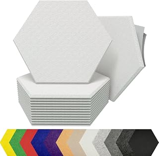 Hexagon Acoustic Panels for Sound Dampening - 12 Pack Self Adhesive Sound Absorption Panels - Eco Friendly Acoustic Treatment for Echo Reduction (White)