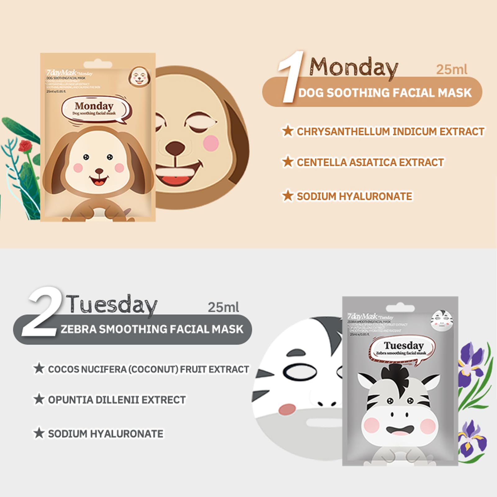 Face Masks Skincare, 7 Sheet Face Mask, Face Mask Set Hydrating and Smoothing Improve Dullness - Image 2