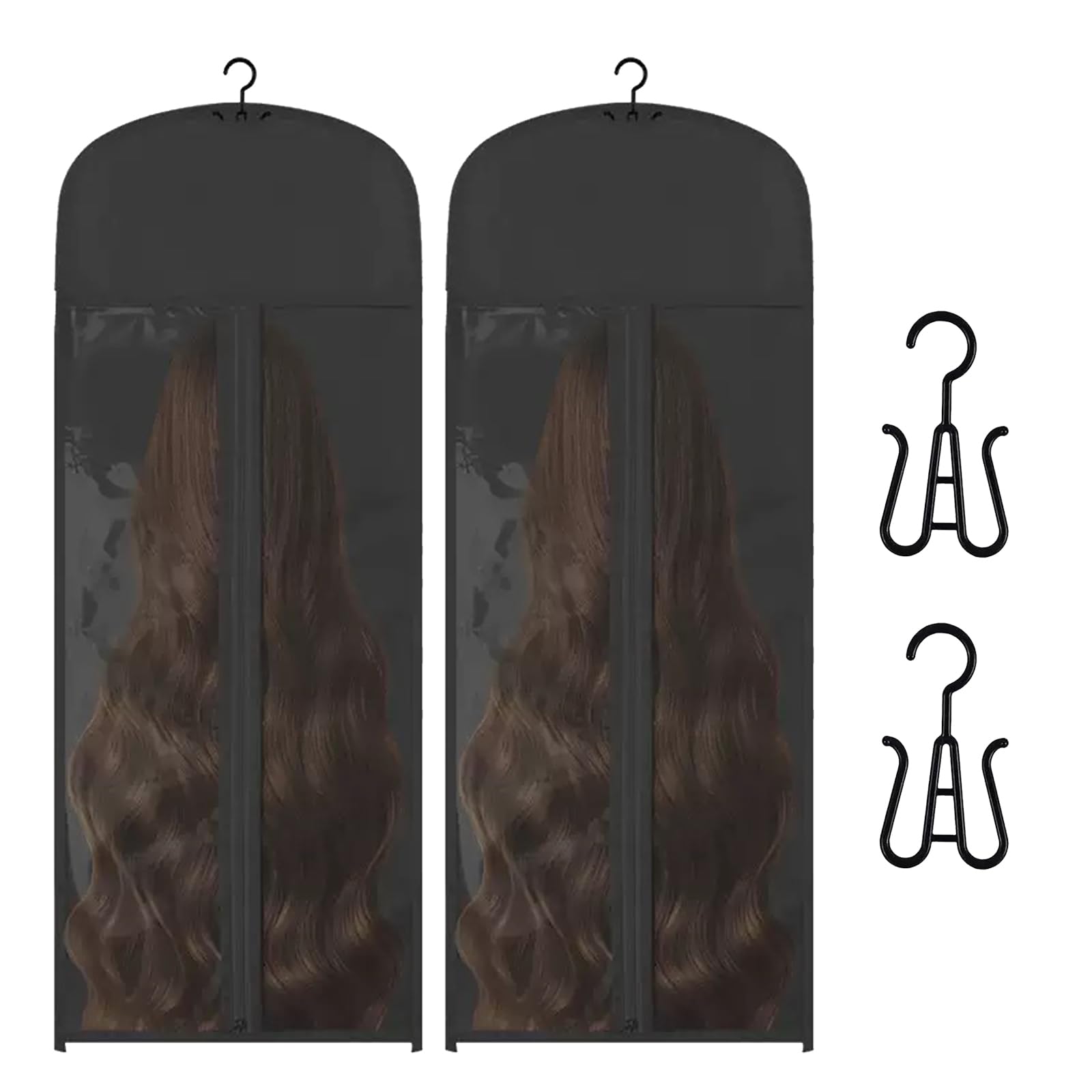2PCS Wig Storage Bags with Hanger, Dustproof & Waterproof Hair Extension Holder for Wigs/Extensions/Ponytails