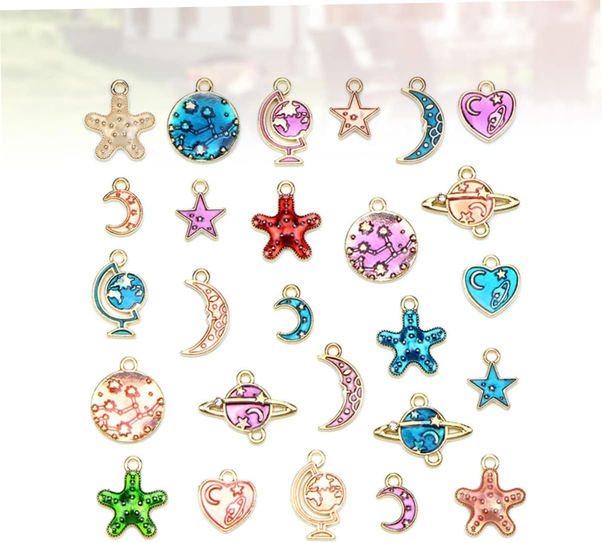 EXCEART 1 26pcs Keychain for Kids Moon Pendant Space Necklace Pendant Trays Moon Charms Keyring Pendant DIY