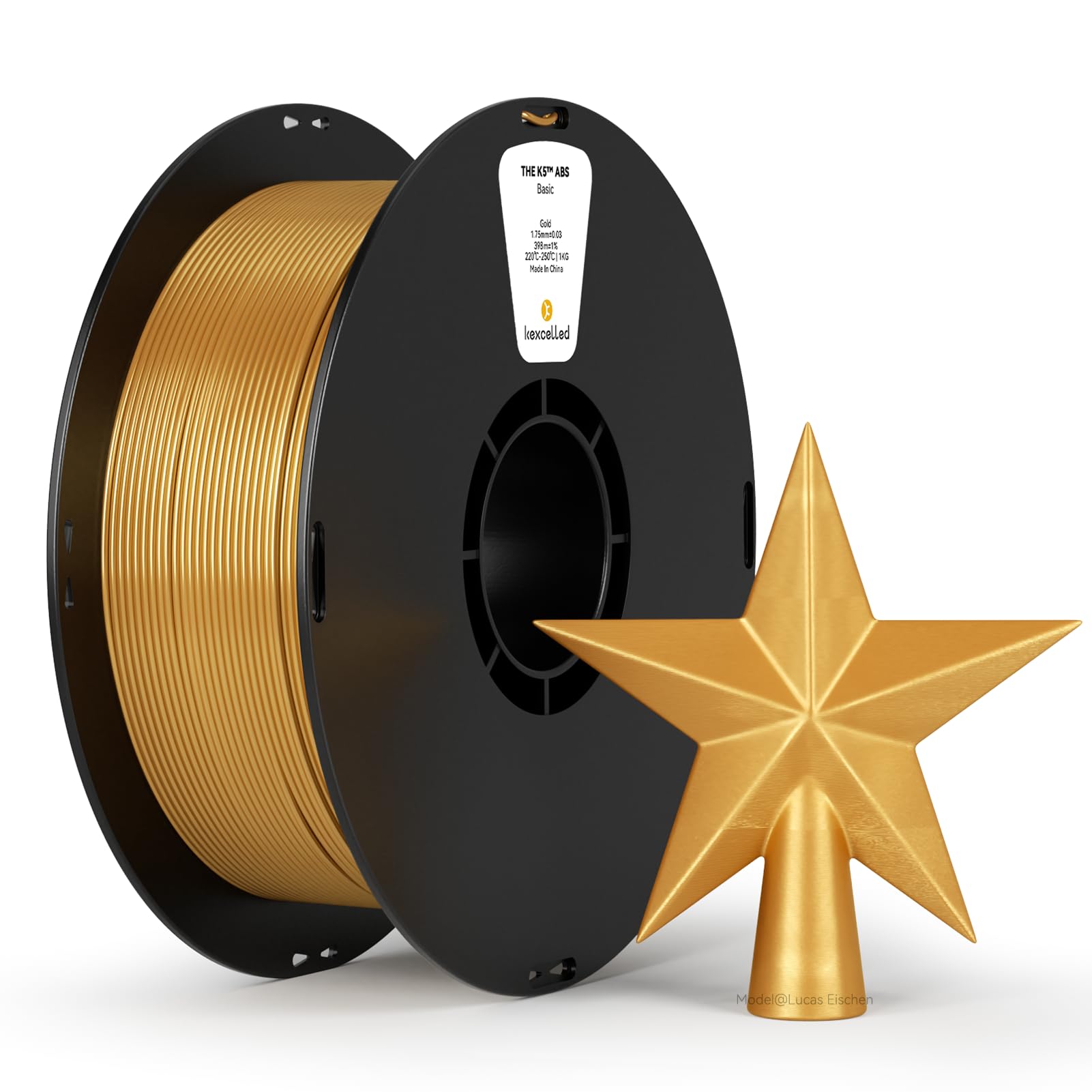 kexcelled ABS Filament 1.75mm Metallic Gold, 3D Printer Filament ABS 1kg Spool (2.2lbs), Excellent Comprehensive Performance +/- 0.03mm,Fit Most FDM